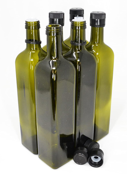 nicebottles Olive Oil Bottles with Cap & Pourer Fitment, Green, 750ml - Pack of 6