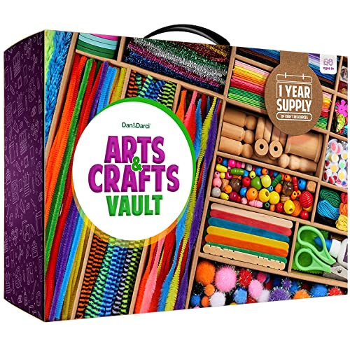 Dan&Darci Arts and Crafts Vault - Craft Supplies Kit in a Box - Birthday Gift for Kids Ages 4 5 6 7 8 9 10 11 & 12