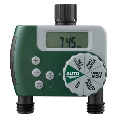 Orbit Programmable Digital Hose Watering Timer - 2 Outlet - Battery Powered - with LCD Screen - Built-in Rain Delay -