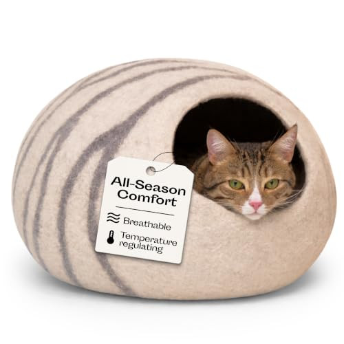 MEOWFIA Cat Cave - Merino Wool Bed for Indoor Cats (Light Gray, Medium)