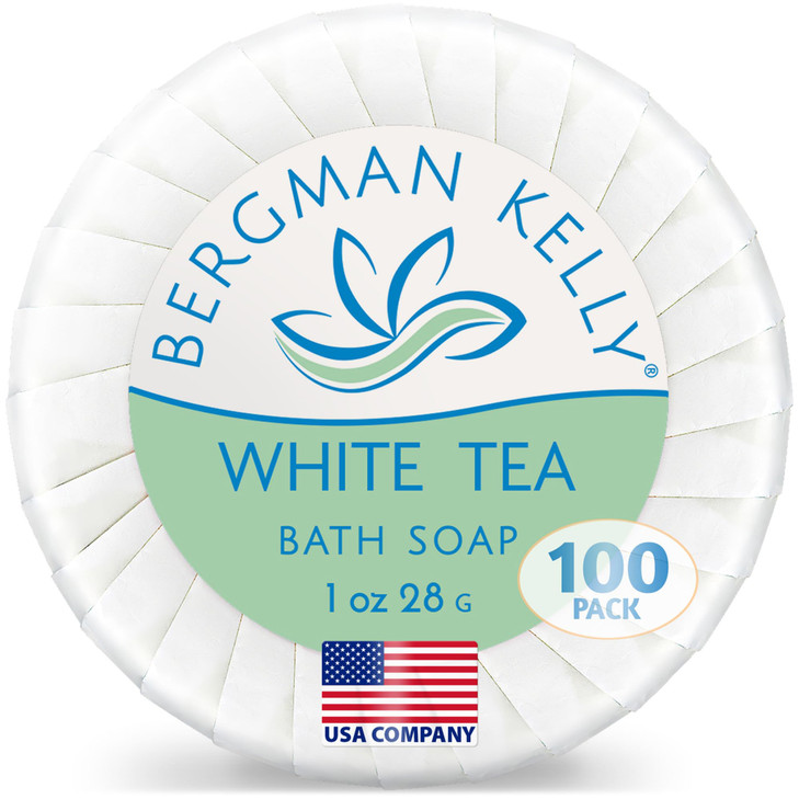BERGMAN KELLY - Hotel Soap Bars - White Tea, 1 oz, 100 PK - Travel Size Luxury Bulk Amenities Bar Soap - Mini