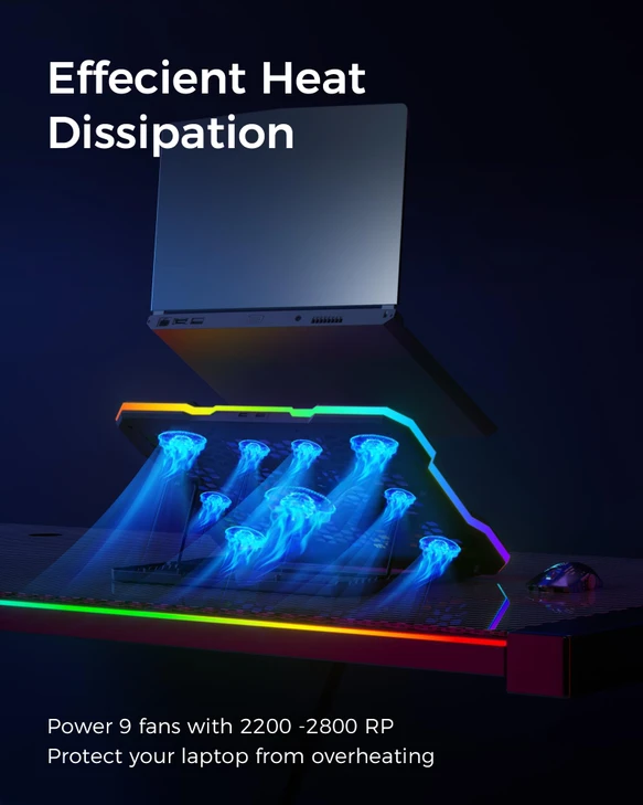 ChillCore Laptop Cooling Pad, RGB Lights Laptop Cooler 9 Fans for 15.6-19.3 Inch Laptops, Gaming Laptop Fan Cooling