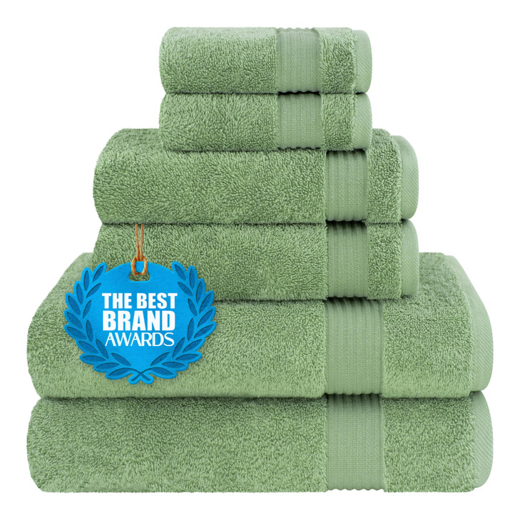 Cotton Paradise Towel Set of 6, 2 Bath Towels, 2 Hand Towels and 2 Washcloths Towels for Bathroom Sets, Green