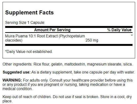 Swanson Muira Puama (10:1) 250 Milligrams 60 Capsules