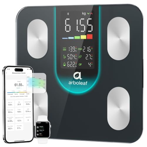 Arboleaf Smart Scale for Body Weight and Fat, 14 Metrics in App, Black