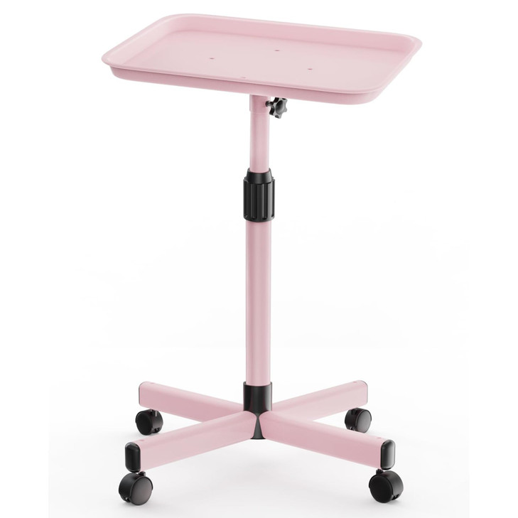 VERYTOP 36" Salon Tray on Wheels Pink, Adjustable Height Tattoo Tray Cart