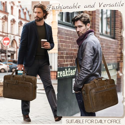 RAINSMORE Mens Laptop Bag 16 Inch Leather Briefcase Vintage Messenger Bag