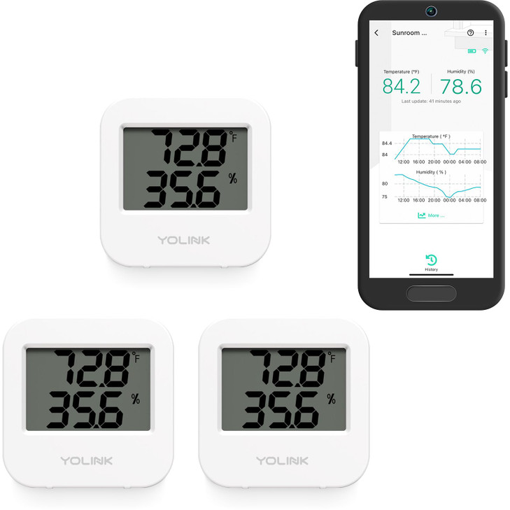 YoLink Smart Wireless Temperature & Humidity Sensor, 3-Pack, Wide Temp Range for Fridge, Green House, Pet Cage, App