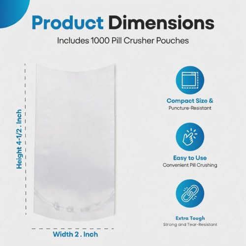 Silent Knight Pill Crusher Pouches, 2 x 4.5 in, 1000 Count, 20 Packs of 50