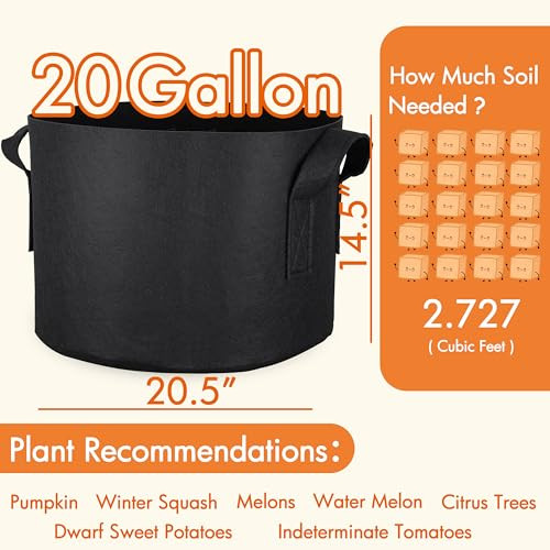 Gardzen 10-Pack 20 Gallon Grow Bags Fabric Pots with Heavy Duty Handles