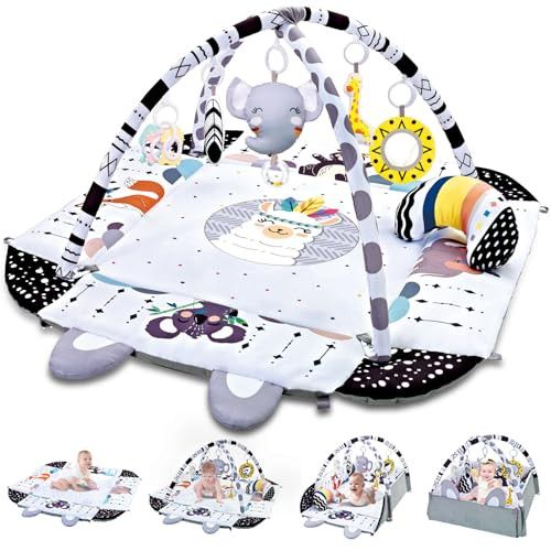 TFDER Baby Gym Play Mat, 8-in-1 Tummy Time Mat & Activity Gym, Washable Ball Pit, Infant Play Mat with Detachable Toys