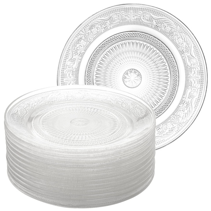 Frcctre 12 Pack Glass Salad Plates, 7 Inches Small Glass Dessert Plates Fruit Plate Appetizer Snack Plate Glasses
