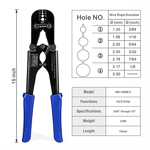 iCrimp Swaging Tool, Wire Rope Crimping Tools for Aluminum Copper Duplex Hourglass Sleeves, Stop Buttons and Ferrules