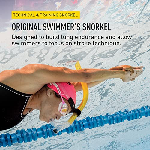 FINIS Original Swimmers Snorkel - Center-Mount Design - for Swim Training - Adjustable Fit - Purge Valve - Yellow -