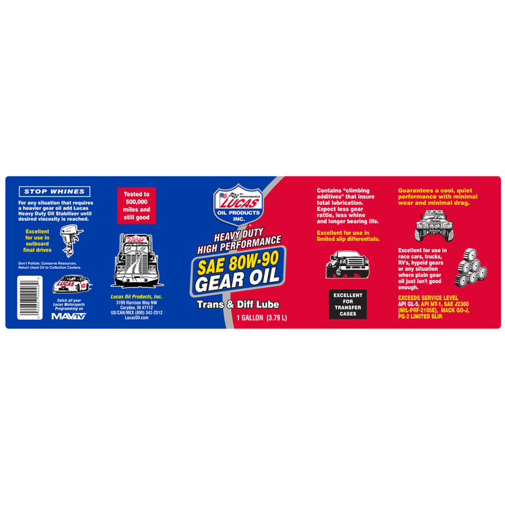 Lucas Oil 10046 SAE 80W-90 Heavy Duty Gear Oil - 1 Gallon