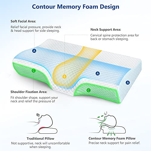 ZAMAT Memory Foam Pillow for Neck Pain Relief, Adjustable Ergonomic Cervical Pillow for Sleeping, Orthopedic Neck