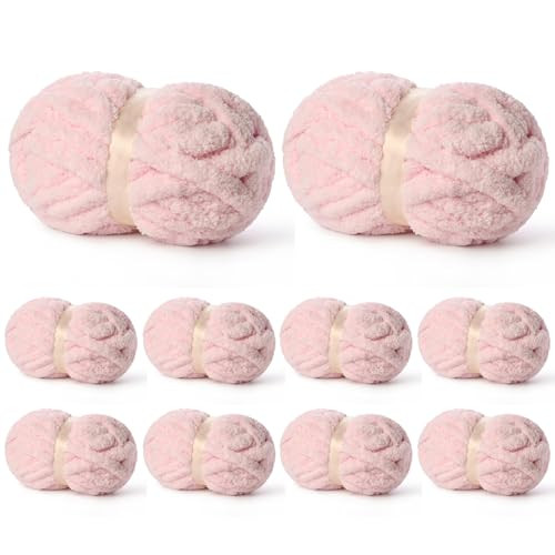 10 Pack of Pink Soft Jumbo Chunky Yarn for Hand Knitting,Thick Blanket Yarn for Crocheting, #10 Super Bulky Yarns,