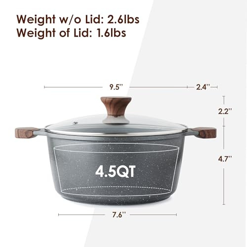 SENSARTE Nonstick Stock Pot with Lid, 4.5 Quart, Gray