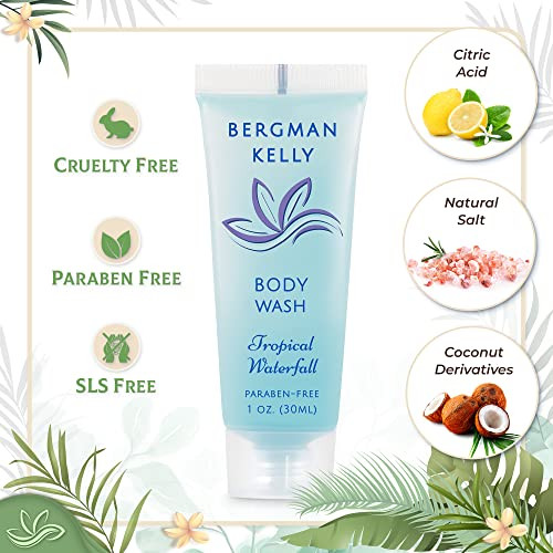 BERGMAN KELLY Travel Size Body Wash (1 fl oz, 100 PK, Tropical Waterfall), Delight Your Guests with an Invigorating