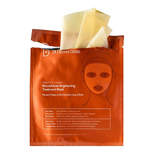 Dr Dennis Gross Vitamin C Lactic Biocellulose Brightening Treatment Mask, Revive Dry, Visibly Damaged Skin, 4 Pack