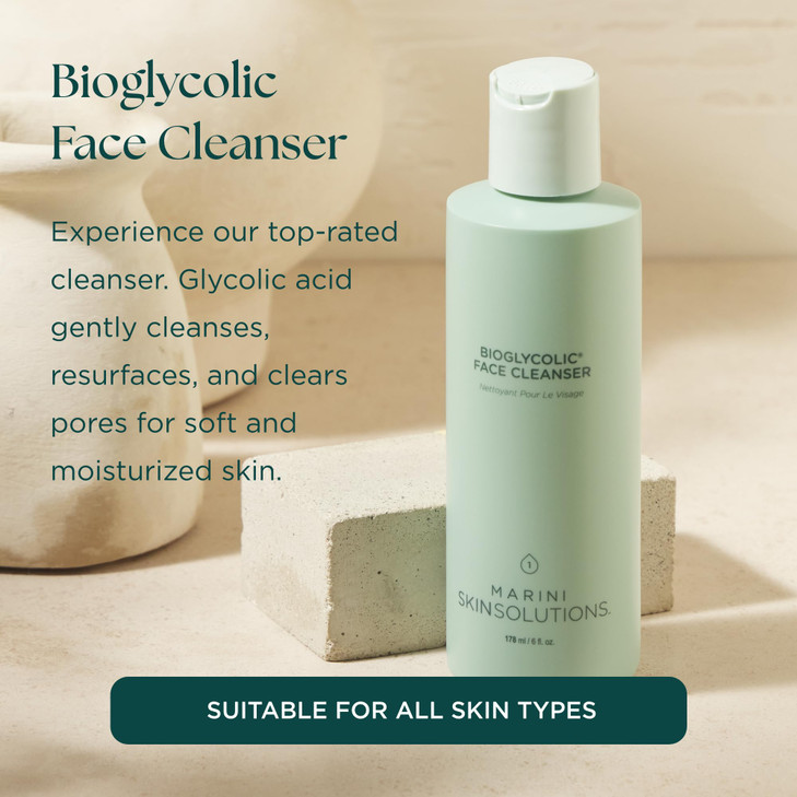 Marini SkinSolutions Bioglycolic Face Cleanser - Gentle Resurfacing Facial Wash with Glycolic Acid - Non Foaming, Non