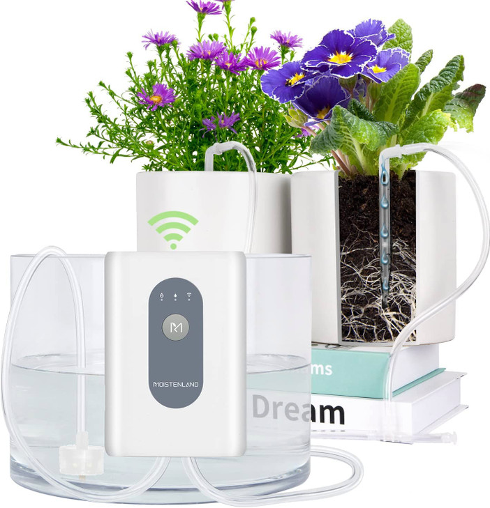 Moistenland WIFI Automatic Plant Waterer, DIY Automatic Drip Irrigation Kit for 15 Potted Plants, Auto & Manual &
