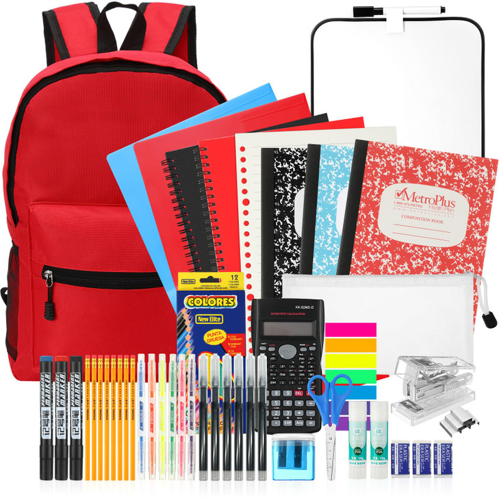 Gilprop 52 Pcs Middle and High School Supplies Kit with Backpack,Red