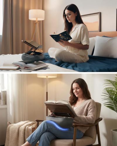 Viozon Lap Book Pillow Stand with Storage, Adjustable Beanbag Reading Pillow with Dark Wood Panel, Multi-Angle Book
