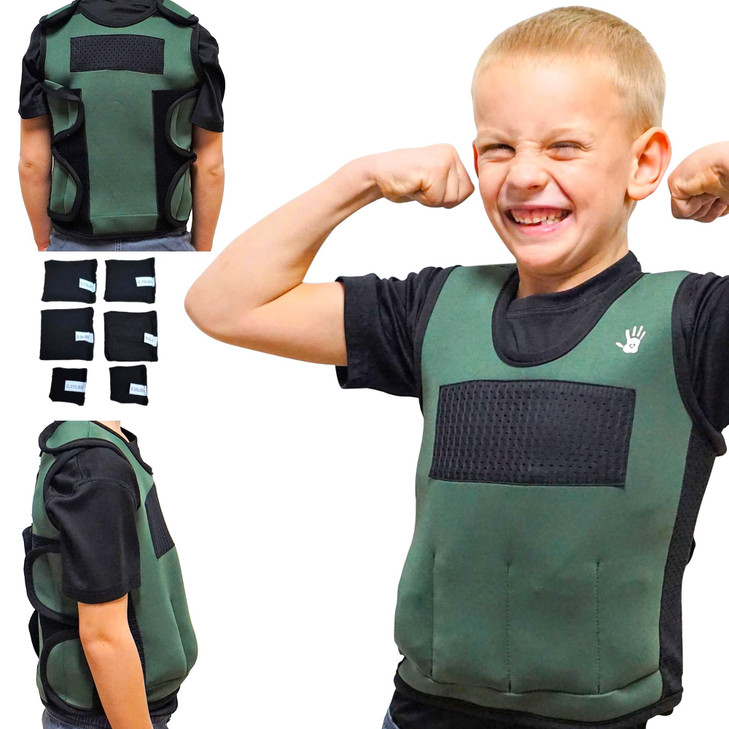 Weighted Vest for Kids, Adjustable Compression Vest with 6 Weights, Medium