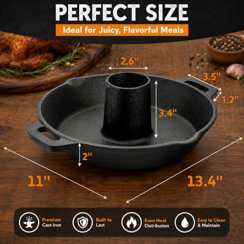 Acshio Vertical Cast Iron Chicken Roaster with Roasting Pan