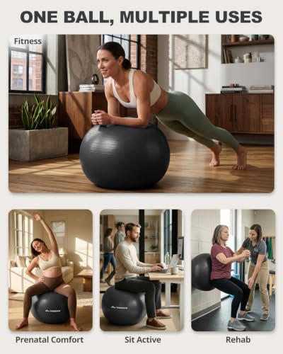 Trideer Extra Thick Yoga Ball Exercise Ball, 5 Sizes Ball Chair, Heavy Duty Swiss Ball for Balance, Stability,