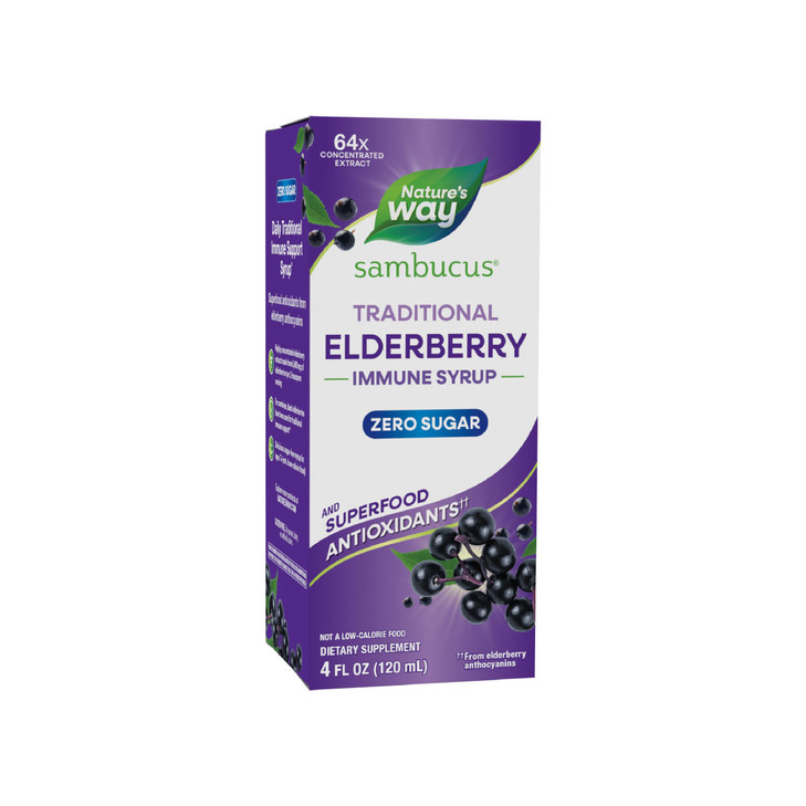 Natures Way Sambucus Zero Sugar Traditional Immune Syrup, Highly Concentrated Black Elderberry Extract, Traditional Immune Support*, with Superfood