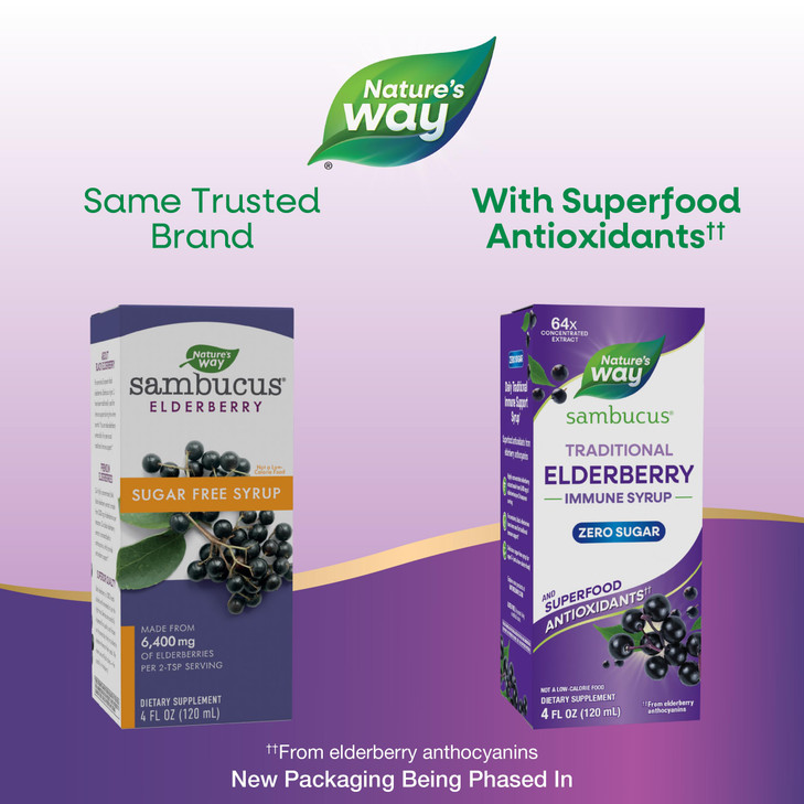Natures Way Sambucus Zero Sugar Traditional Immune Syrup, Highly Concentrated Black Elderberry Extract, Traditional Immune Support*, with Superfood
