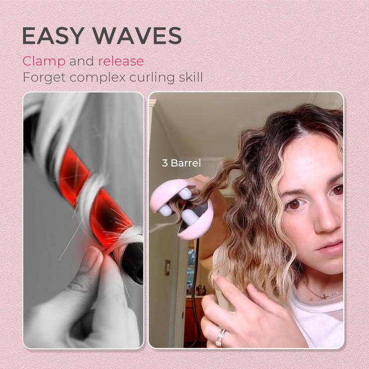 Curling Iron Hair Crimper Waver - TYMO ROVY Beach Waves Curling Wand, Ionic Deep Waver Hair Curler Tool with Ceramic 3