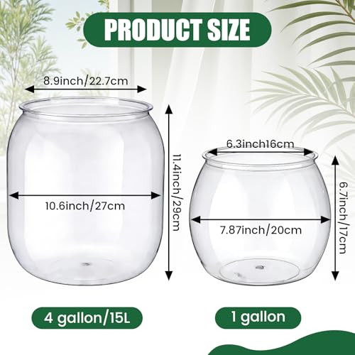 Cosblank 2 Pcs 4 Gallon & 1 Gallon Plastic Fish Bowl Large Round Clear Betta Aquarium Fish Tank Shatterproof Goldfish