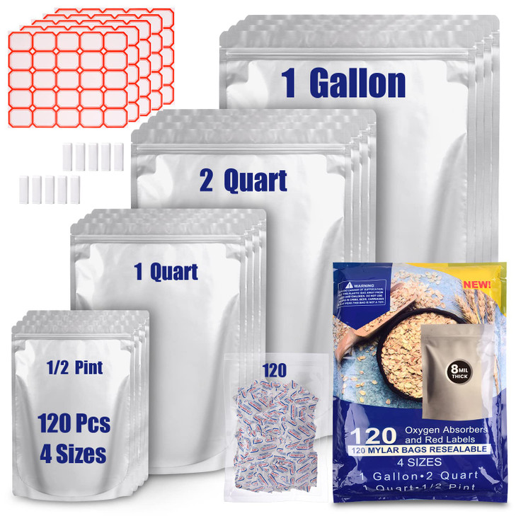 Lebodu 120 Mylar Bags with 120 x 300cc Oxygen Absorbers for Food Storage