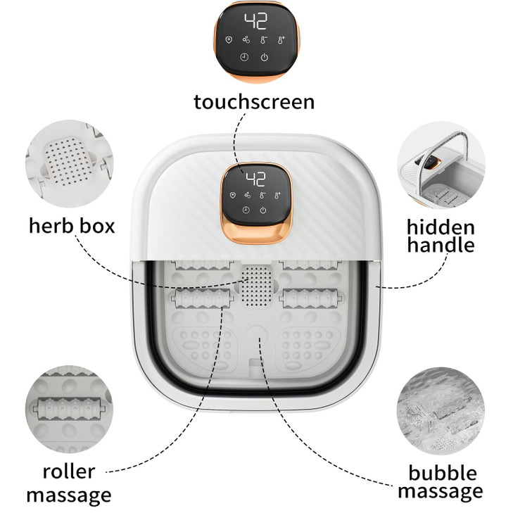 Folding Foot Spa with Heat - Collapsible Foot Bath Massager with Temp Control Touchscreen, Manual Massage Rollers,