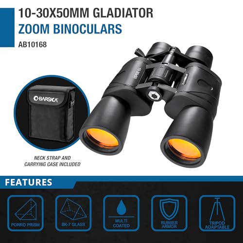 Barska Gladiator 10-30x50 Zoom Binoculars with Tripod Adaptor for Stargazing, Birding, Hiking, Sports, Travelling,