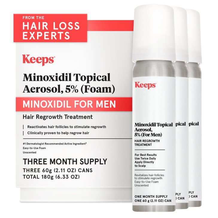 Keeps Minoxidil Foam 5% for Men, 3 Month Supply (3 x 2.11 Oz Bottles)