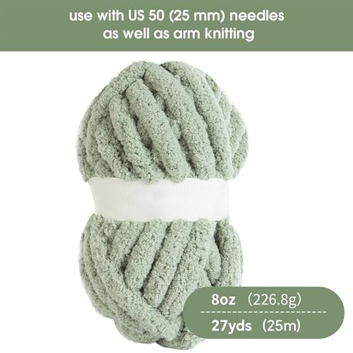 HOMBYS Sage Green Chunky Chenille Yarn for Crocheting, Bulky Thick Fluffy Yarn for Knitting,Super Bulky Chunky Yarn