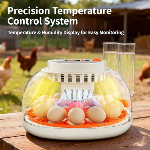 APDOE Egg Incubators for Hatching Eggs, Temperature and Humidity Control, Automatic Egg Turning, Egg Candler, External