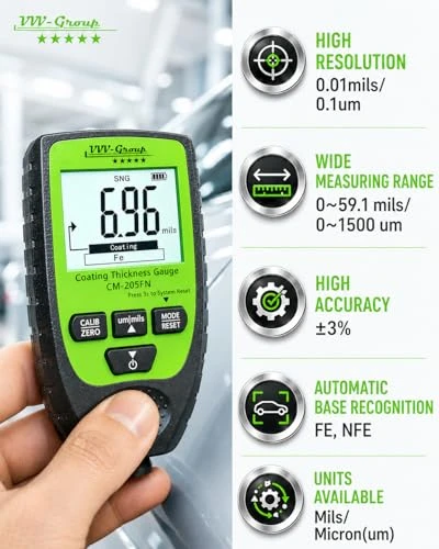 Paint Thickness Gauge CM-205FN for Cars  Digital Coating Thickness Meter, Auto Fe/NFe Detection, 0.1 m Resolution,