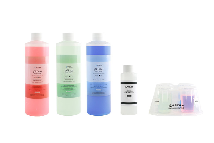 Apera Instruments, LLC-AI1104 16oz. pH Calibration Buffer Solution Kit (pH 4.00, 7.00 & 10.01), Plus 3M KCL Storage