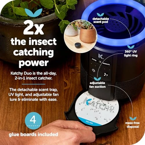 Katchy Duo  Indoor Fly Trap with Scent Pod  Day & Night Effective  Mosquito, Fruit Fly, Gnat & Small Moth Killer 