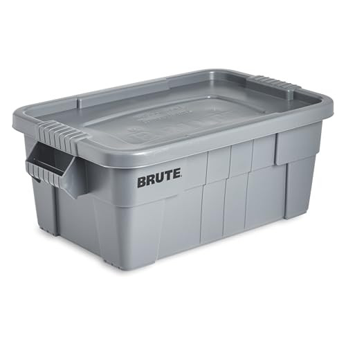 Rubbermaid Commercial Products BRUTE Tote Storage Container with Lid, 14-Gallon-included, Rugged/Reusable Boxes for