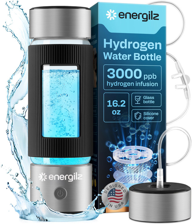 Energilz Hydrogen Water Bottle | Large 16.2 oz (480 ml) Hydrogen Water Bottle Generator 3000ppb | Hydrogenator Machine
