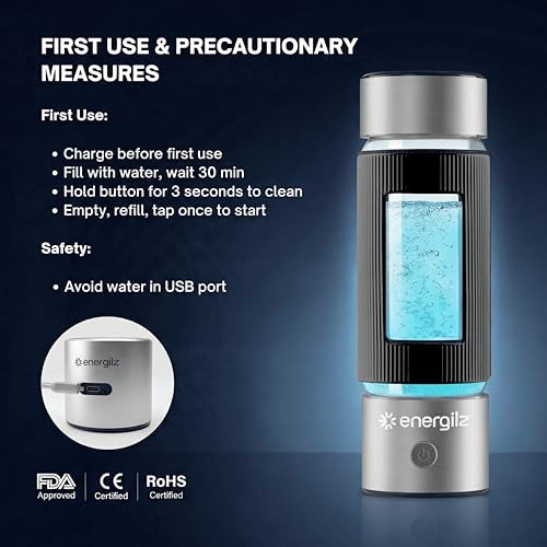 Energilz Hydrogen Water Bottle | Large 16.2 oz (480 ml) Hydrogen Water Bottle Generator 3000ppb | Hydrogenator Machine