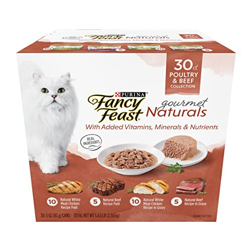 Purina Fancy Feast Wet Cat Food Variety Pack Gourmet Naturals Poultry and Beef Collection - (Pack of 30) 3 oz. Cans
