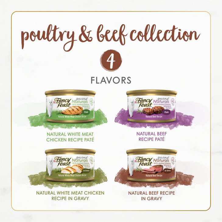 Purina Fancy Feast Wet Cat Food Variety Pack Gourmet Naturals Poultry and Beef Collection - (Pack of 30) 3 oz. Cans