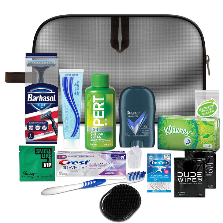 Convenience Kits International Mens Premium 15-Piece Assembled Travel Kit Featuring: Gillette and Barbasol Shave Products